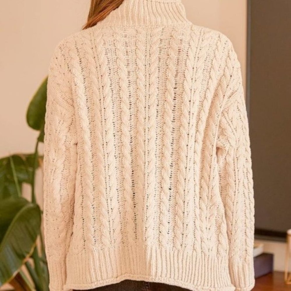 NWT Lulu's Beige Cable Knit Oversized Chunky Turtleneck Sweater Size XS - Picture 3 of 11